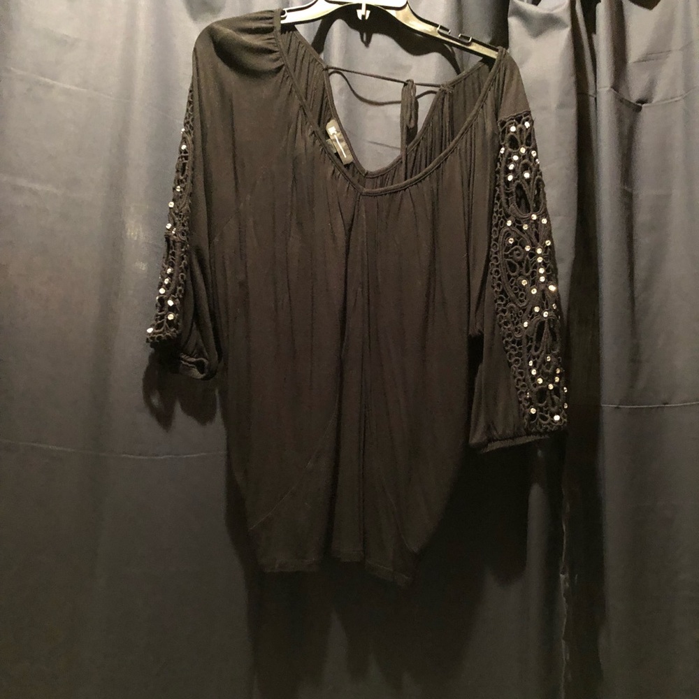 Black open back rhinestone shirt